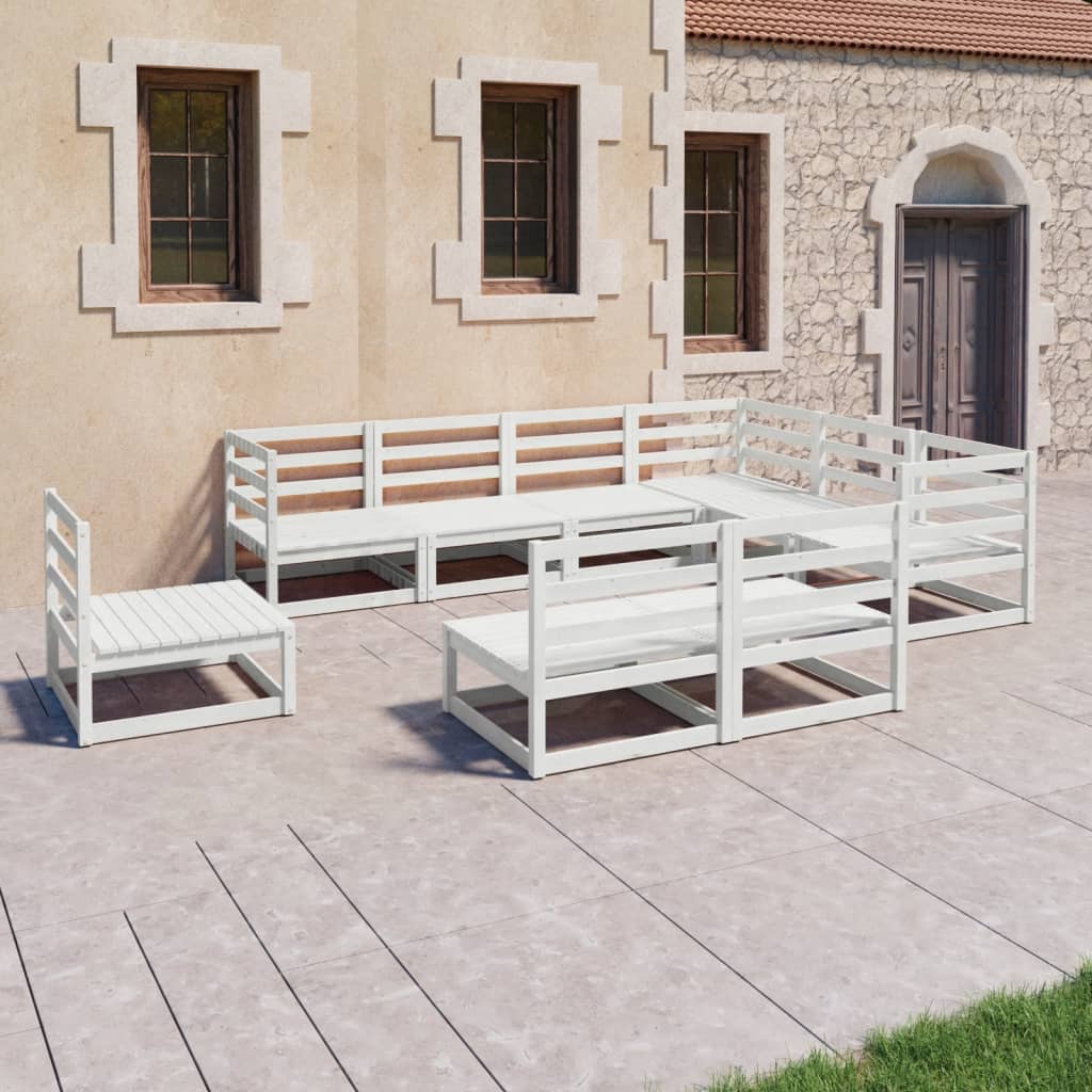 Berkfield 9 Piece Garden Lounge Set White Solid Pinewood