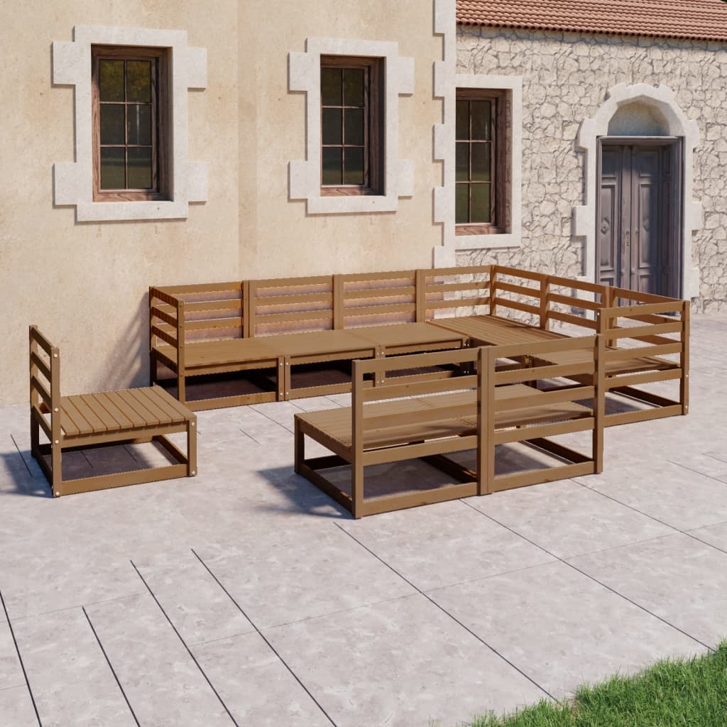 Berkfield 9 Piece Garden Lounge Set Honey Brown Solid Pinewood