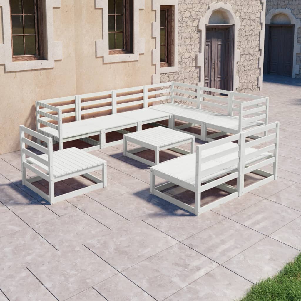 Berkfield 10 Piece Garden Lounge Set White Solid Pinewood