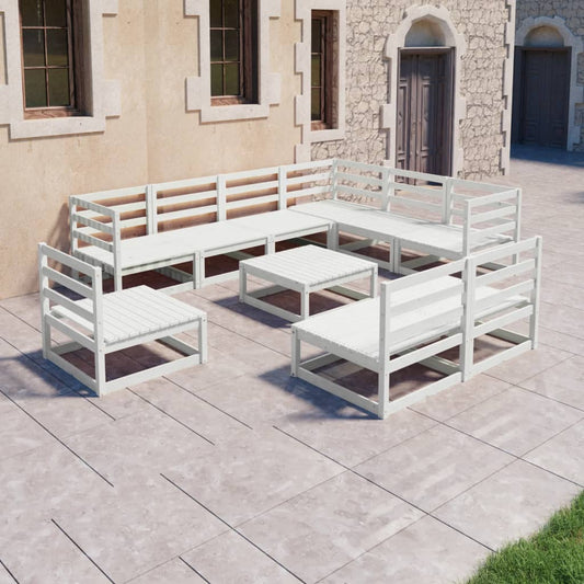 Berkfield 10 Piece Garden Lounge Set White Solid Pinewood
