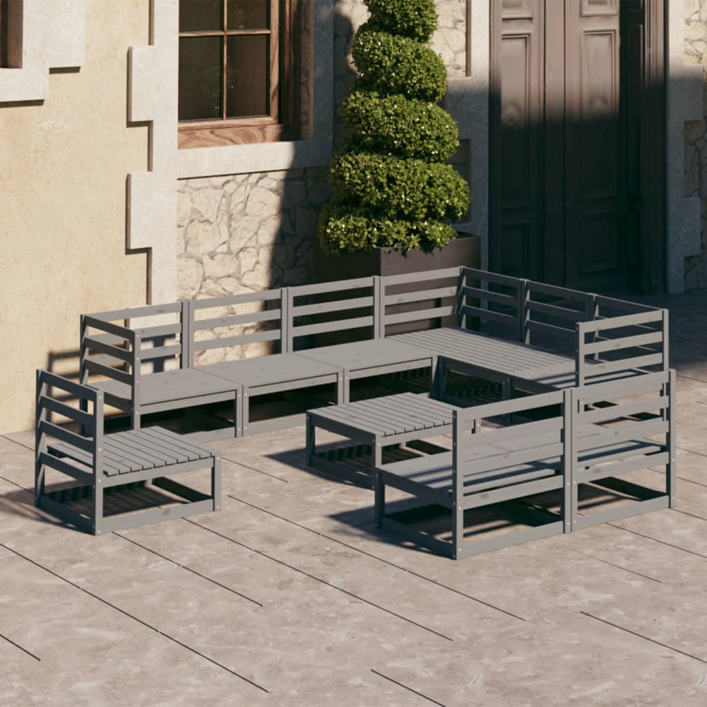 Berkfield 10 Piece Garden Lounge Set Grey Solid Pinewood