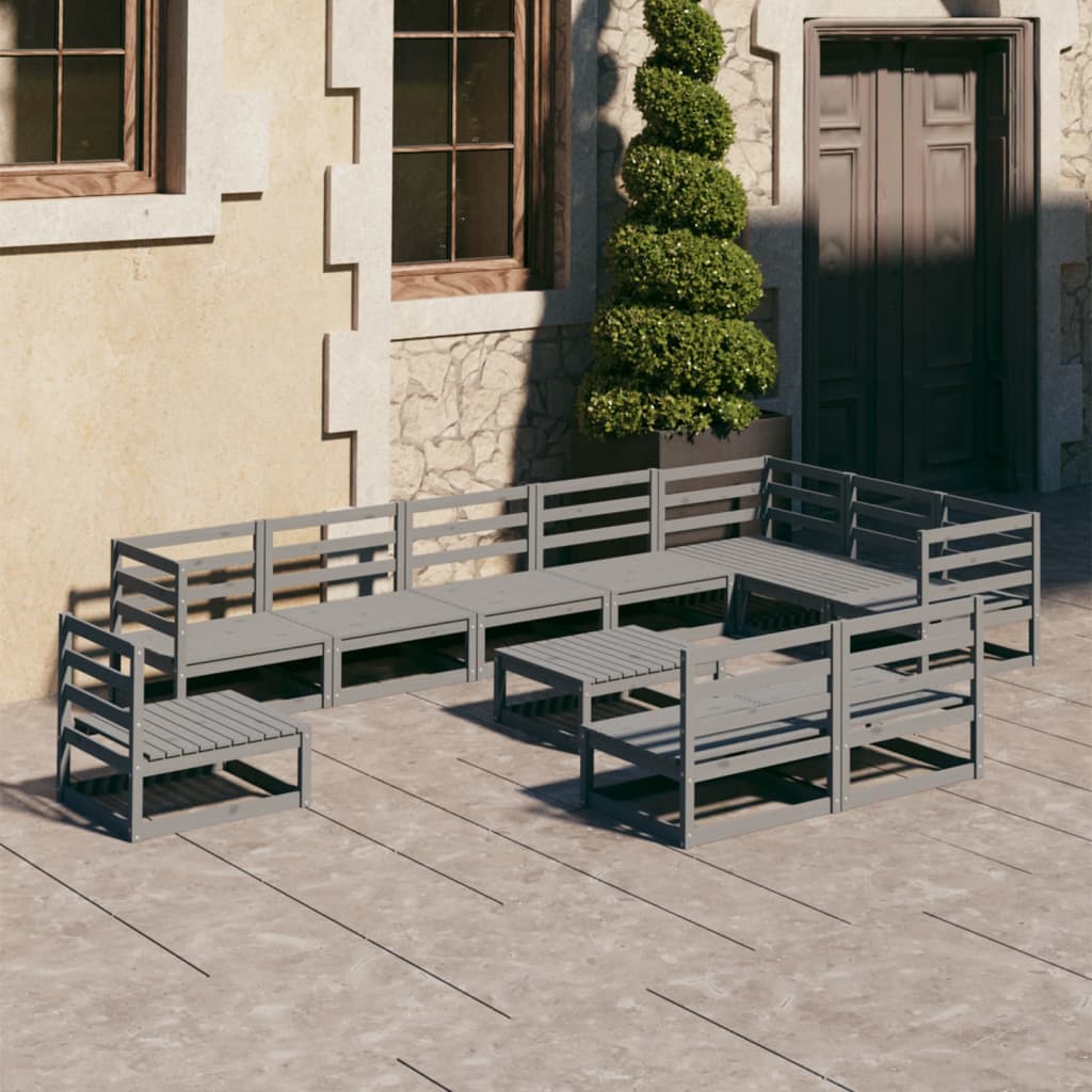 Berkfield 11 Piece Garden Lounge Set Grey Solid Pinewood