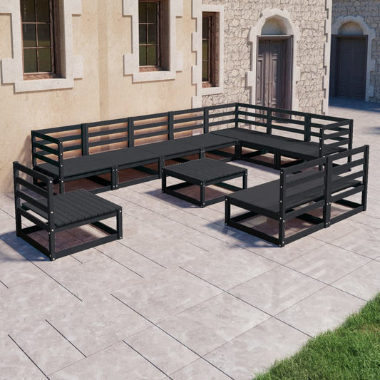 Berkfield 11 Piece Garden Lounge Set Black Solid Pinewood