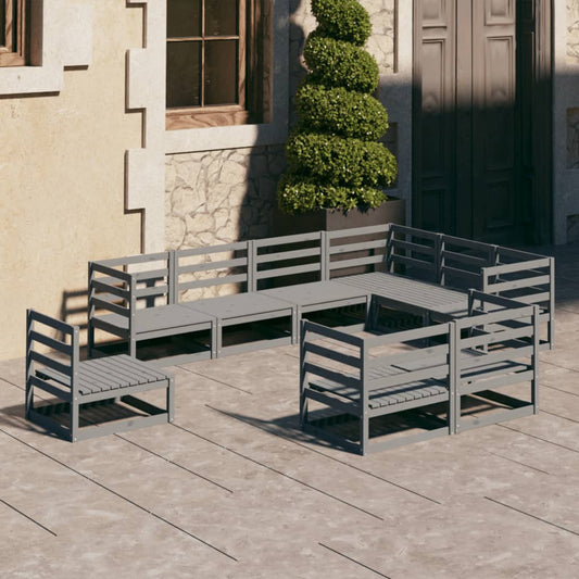 Berkfield 9 Piece Garden Lounge Set Grey Solid Pinewood