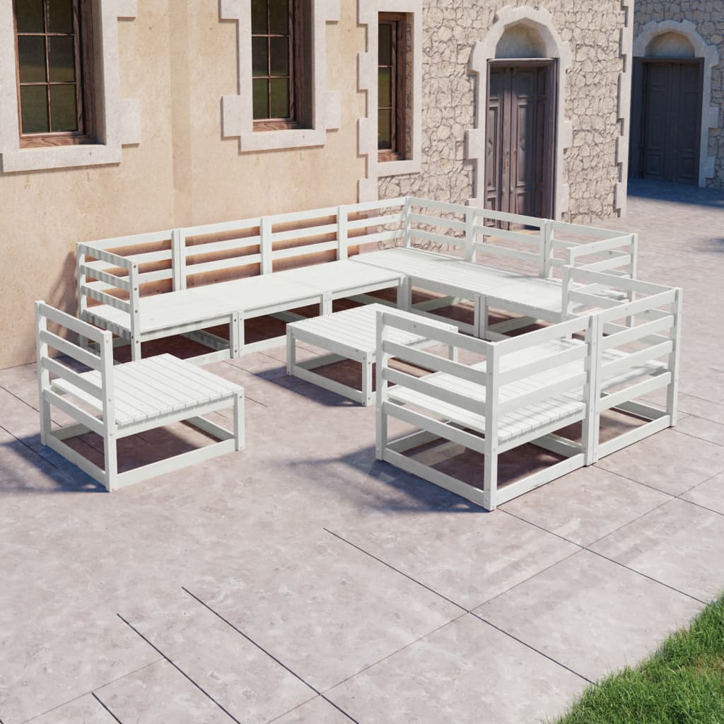 Berkfield 10 Piece Garden Lounge Set White Solid Pinewood