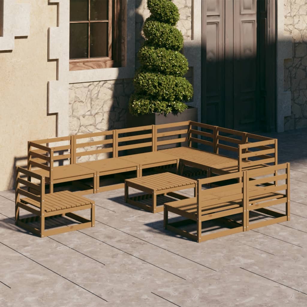 Berkfield 10 Piece Garden Lounge Set Honey Brown Solid Pinewood