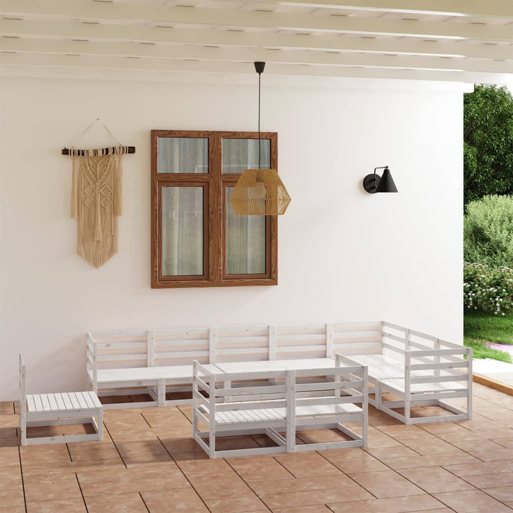 Berkfield 10 Piece Garden Lounge Set White Solid Pinewood