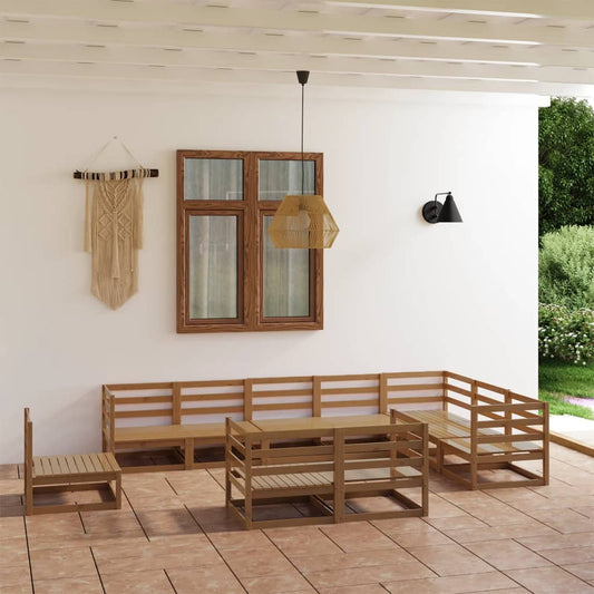 Berkfield 10 Piece Garden Lounge Set Honey Brown Solid Pinewood