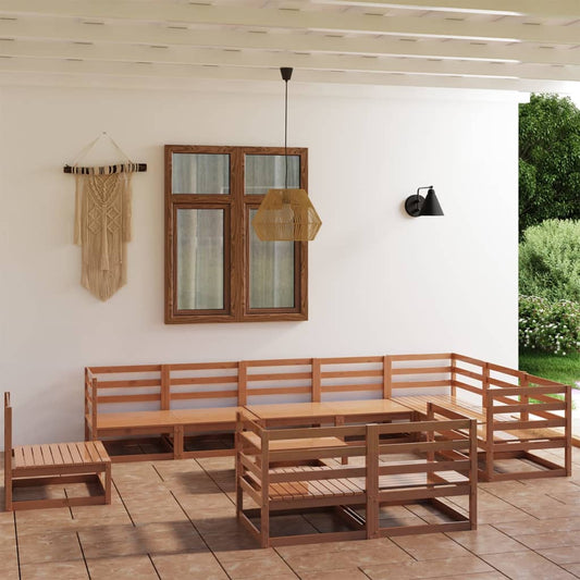 Berkfield 11 Piece Garden Lounge Set Honey Brown Solid Pinewood