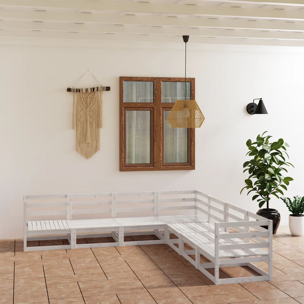 Berkfield 7 Piece Garden Lounge Set White Solid Pinewood