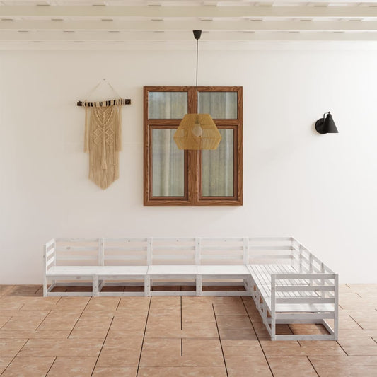 Berkfield 8 Piece Garden Lounge Set White Solid Pinewood