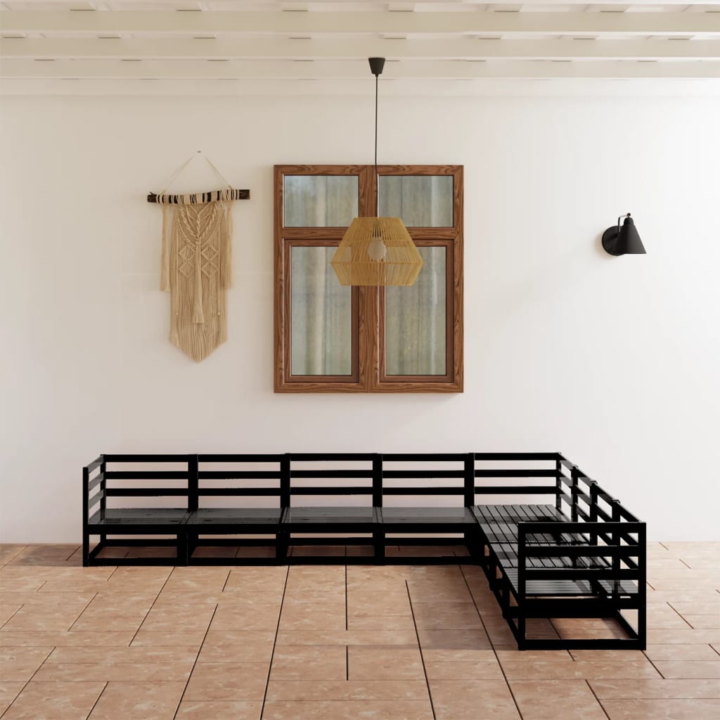 Berkfield 8 Piece Garden Lounge Set Black Solid Pinewood