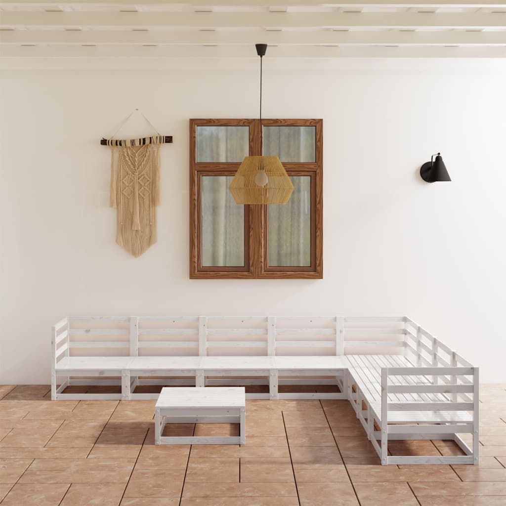 Berkfield 9 Piece Garden Lounge Set White Solid Wood Pine