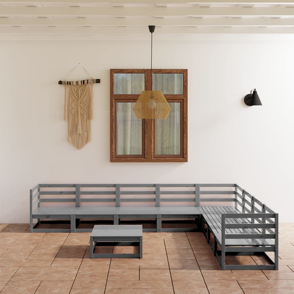 Berkfield 9 Piece Garden Lounge Set Grey Solid Pinewood