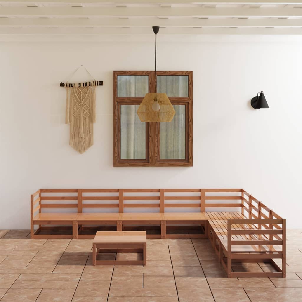 Berkfield 9 Piece Garden Lounge Set Honey Brown Solid Pinewood