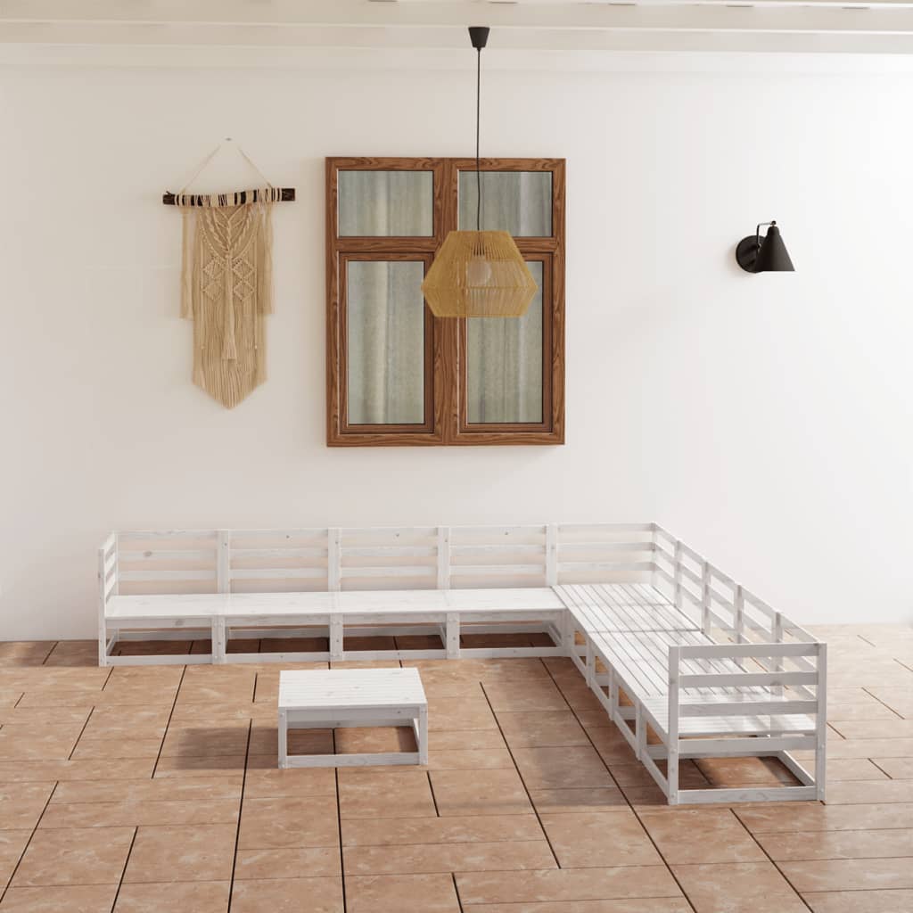 Berkfield 10 Piece Garden Lounge Set White Solid Pinewood