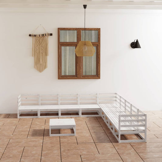 Berkfield 10 Piece Garden Lounge Set White Solid Pinewood
