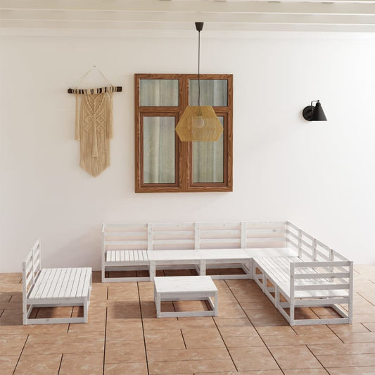 Berkfield 10 Piece Garden Lounge Set White Solid Pinewood