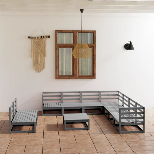 Berkfield 10 Piece Garden Lounge Set Grey Solid Pinewood