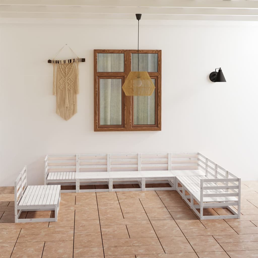Berkfield 10 Piece Garden Lounge Set White Solid Pinewood