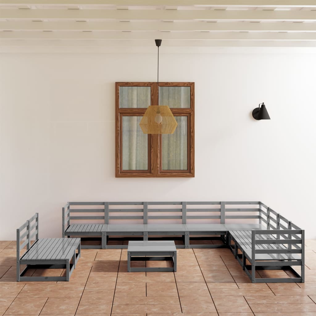 Berkfield 11 Piece Garden Lounge Set Grey Solid Pinewood