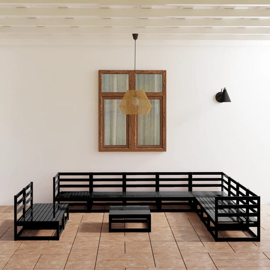 Berkfield 11 Piece Garden Lounge Set Black Solid Pinewood