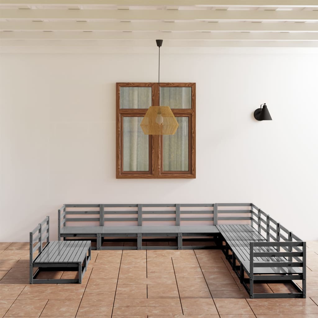Berkfield 11 Piece Garden Lounge Set Grey Solid Pinewood