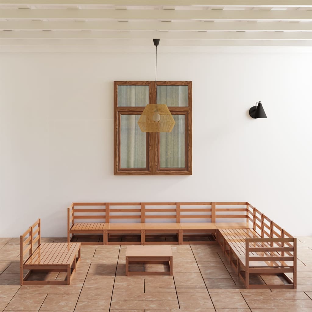 Berkfield 12 Piece Garden Lounge Set Honey Brown Solid Pinewood