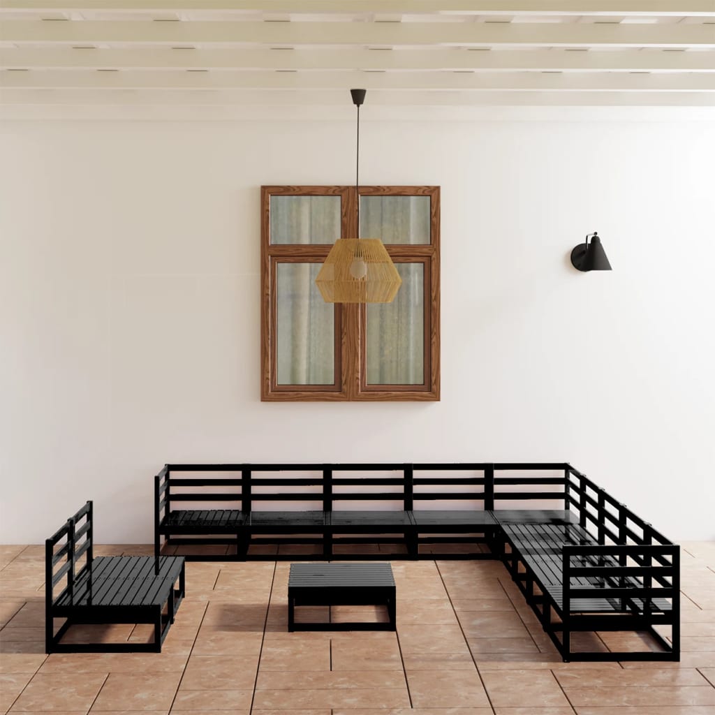 Berkfield 12 Piece Garden Lounge Set Black Solid Pinewood