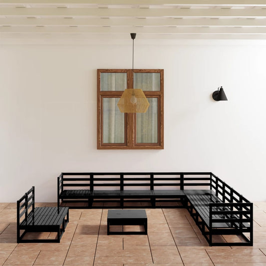 Berkfield 12 Piece Garden Lounge Set Black Solid Pinewood