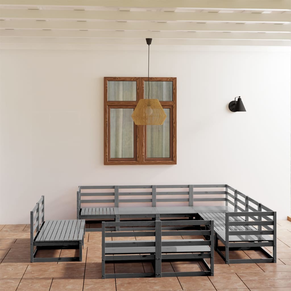 Berkfield 11 Piece Garden Lounge Set Grey Solid Pinewood