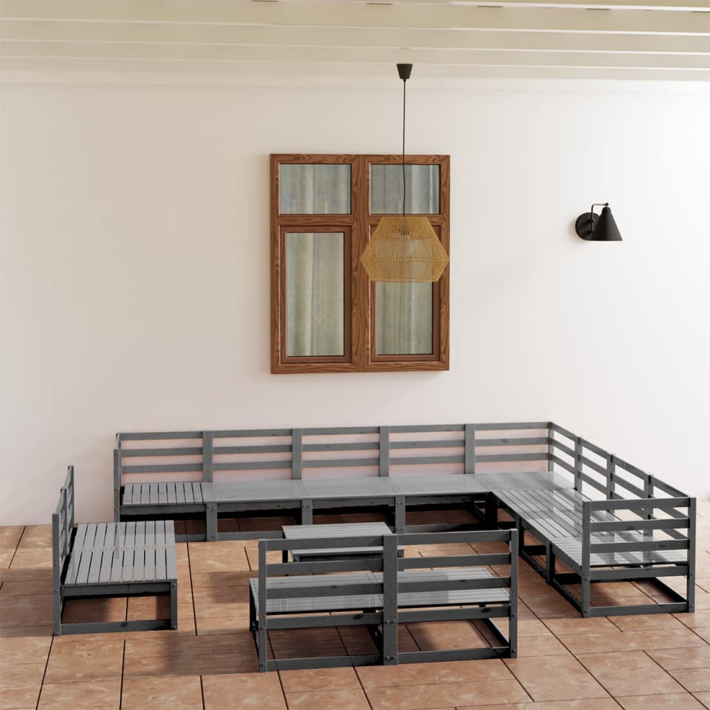 Berkfield 13 Piece Garden Lounge Set Grey Solid Pinewood