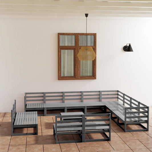 Berkfield 13 Piece Garden Lounge Set Grey Solid Pinewood