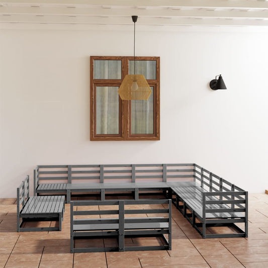 Berkfield 13 Piece Garden Lounge Set Grey Solid Pinewood