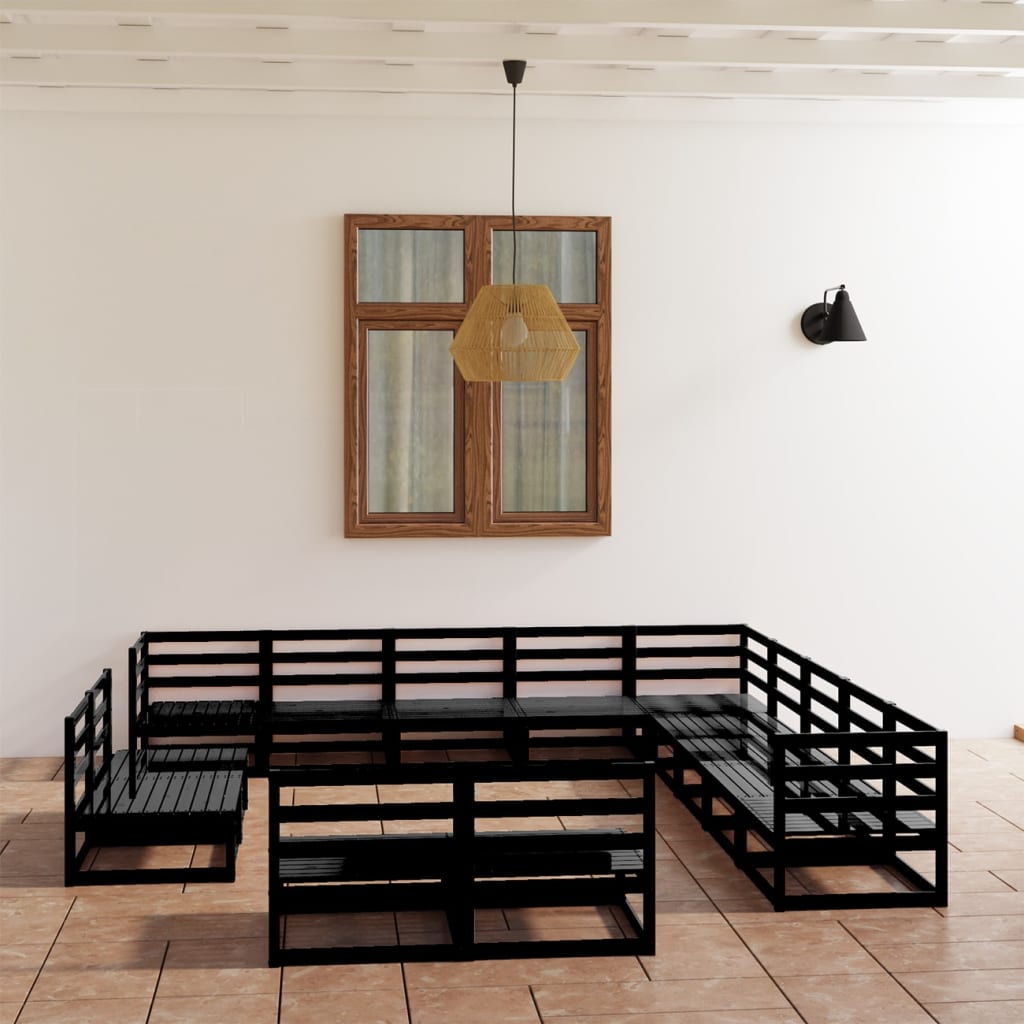 Berkfield 13 Piece Garden Lounge Set Black Solid Pinewood