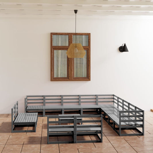 Berkfield 14 Piece Garden Lounge Set Grey Solid Pinewood