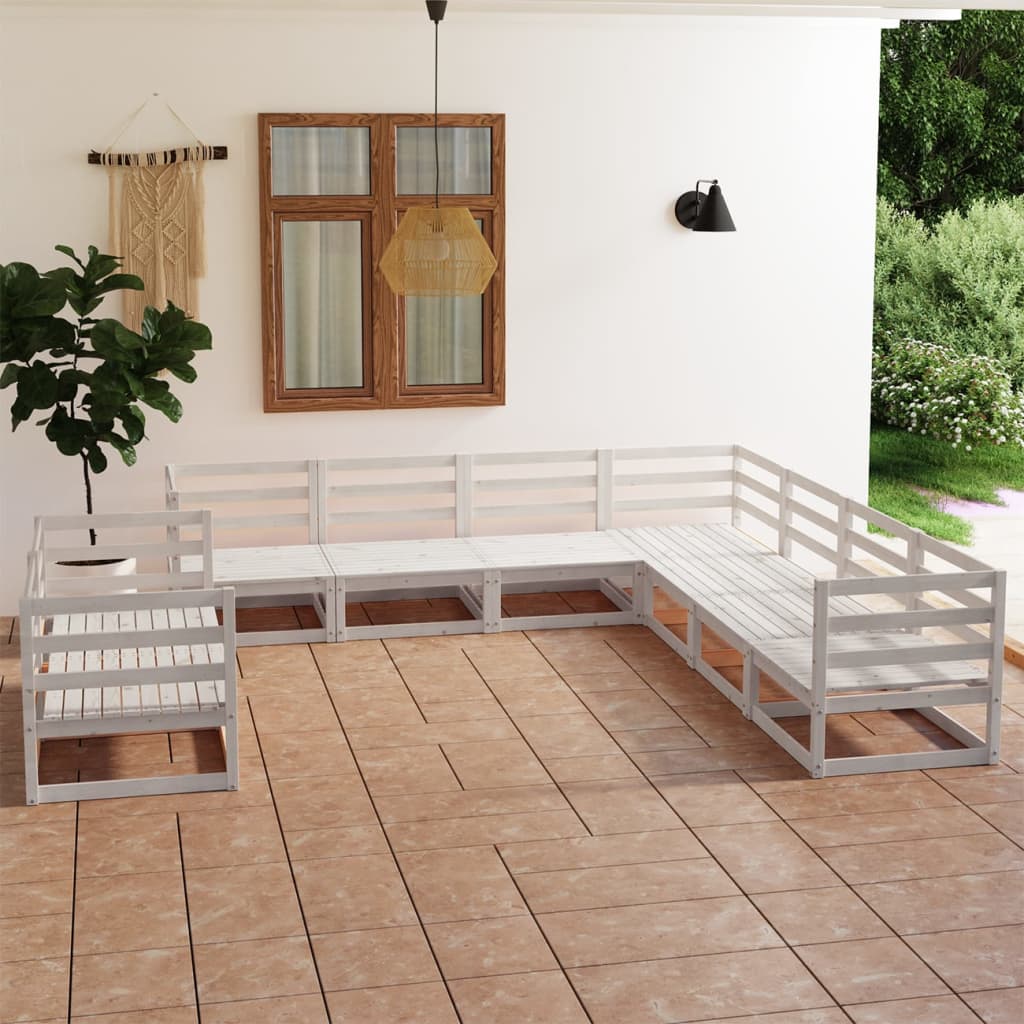Berkfield 9 Piece Garden Lounge Set White Solid Pinewood