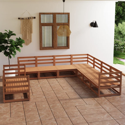 Berkfield 9 Piece Garden Lounge Set Honey Brown Solid Pinewood