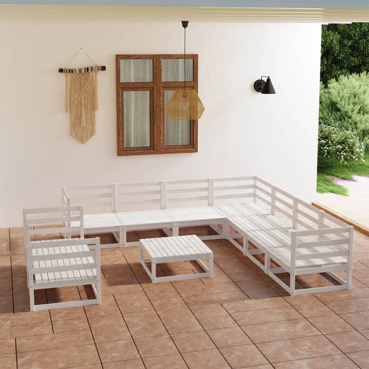 Berkfield 10 Piece Garden Lounge Set White Solid Pinewood