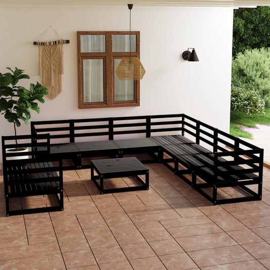 Berkfield 10 Piece Garden Lounge Set Black Solid Pinewood