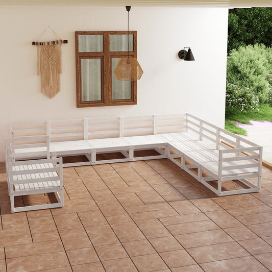 Berkfield 10 Piece Garden Lounge Set White Solid Pinewood