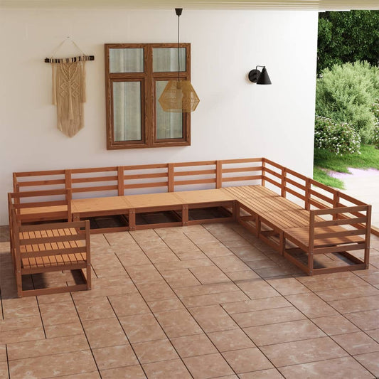 Berkfield 10 Piece Garden Lounge Set Honey Brown Solid Pinewood