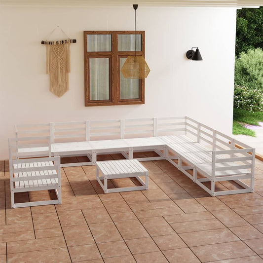 Berkfield 11 Piece Garden Lounge Set White Solid Pinewood