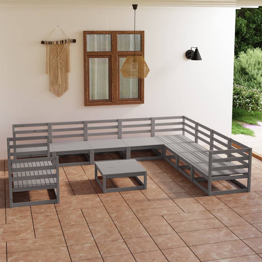 Berkfield 11 Piece Garden Lounge Set Grey Solid Pinewood