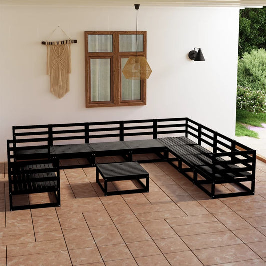 Berkfield 11 Piece Garden Lounge Set Black Solid Pinewood