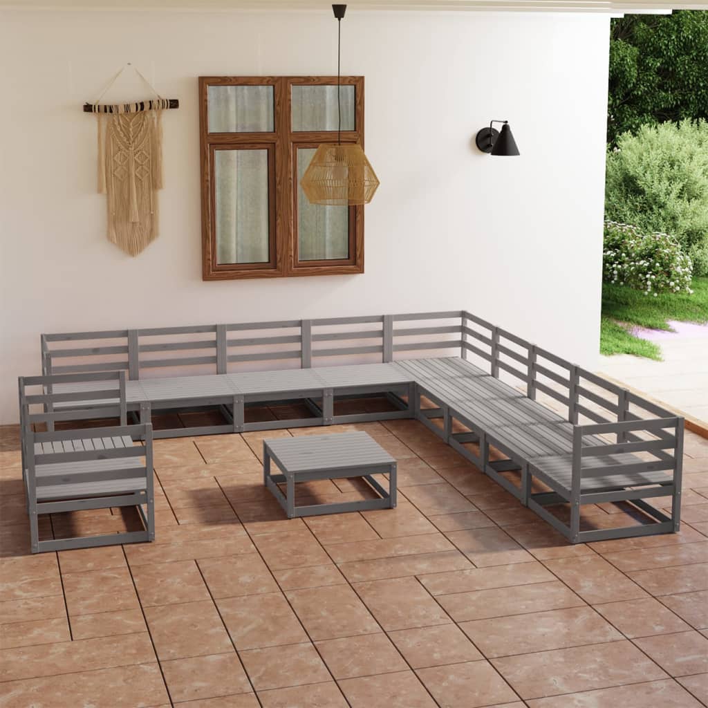 Berkfield 12 Piece Garden Lounge Set Grey Solid Pinewood