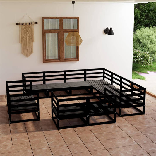 Berkfield 11 Piece Garden Lounge Set Black Solid Pinewood