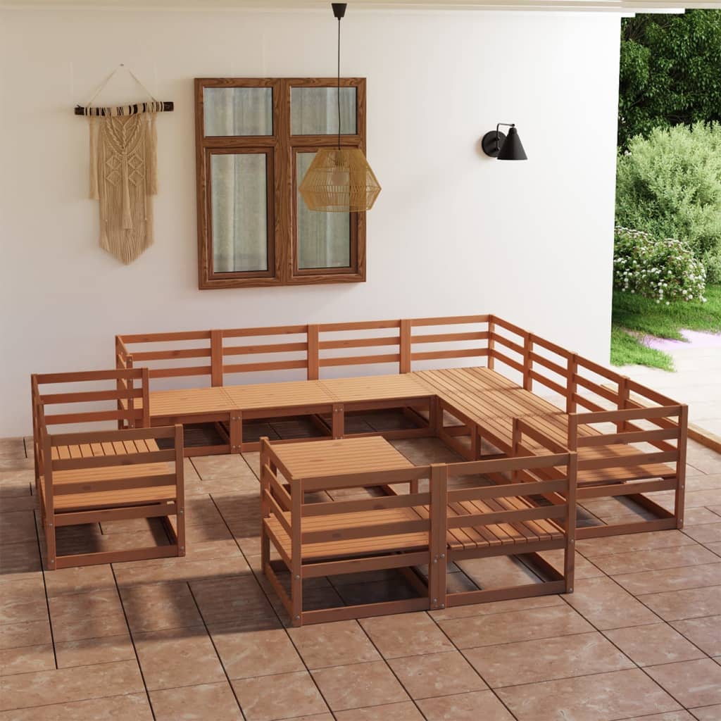 Berkfield 12 Piece Garden Lounge Set Honey Brown Solid Pinewood