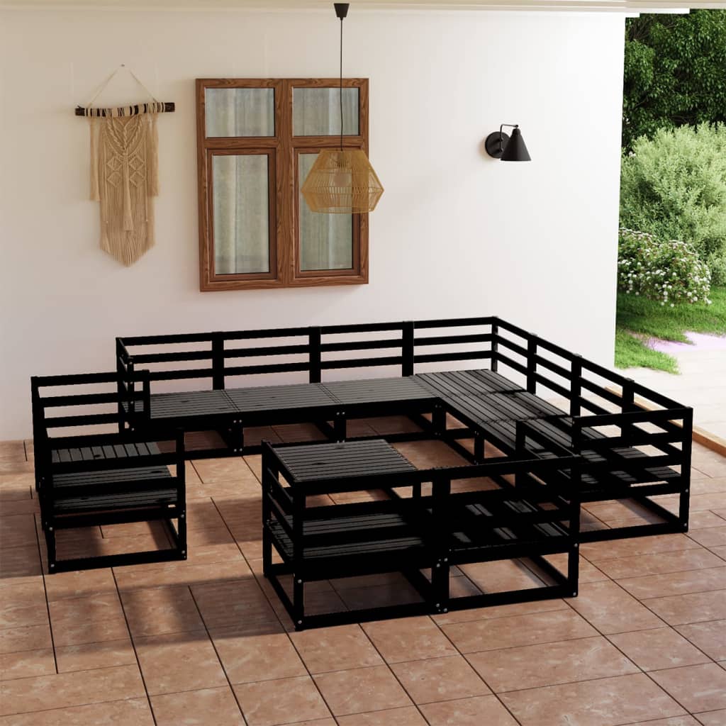 Berkfield 12 Piece Garden Lounge Set Black Solid Pinewood