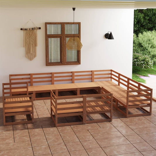 Berkfield 12 Piece Garden Lounge Set Honey Brown Solid Pinewood